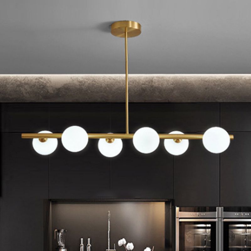 Gold Island Lights modernas lámparas colgantes de restaurantes múltiples con sombra de vidrio de globo