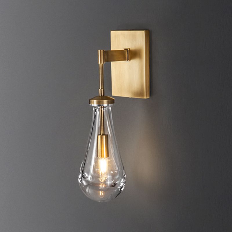 Modern Metal Wall Sconce Drop Shape Wall Light with Glass Shade for Bedroom