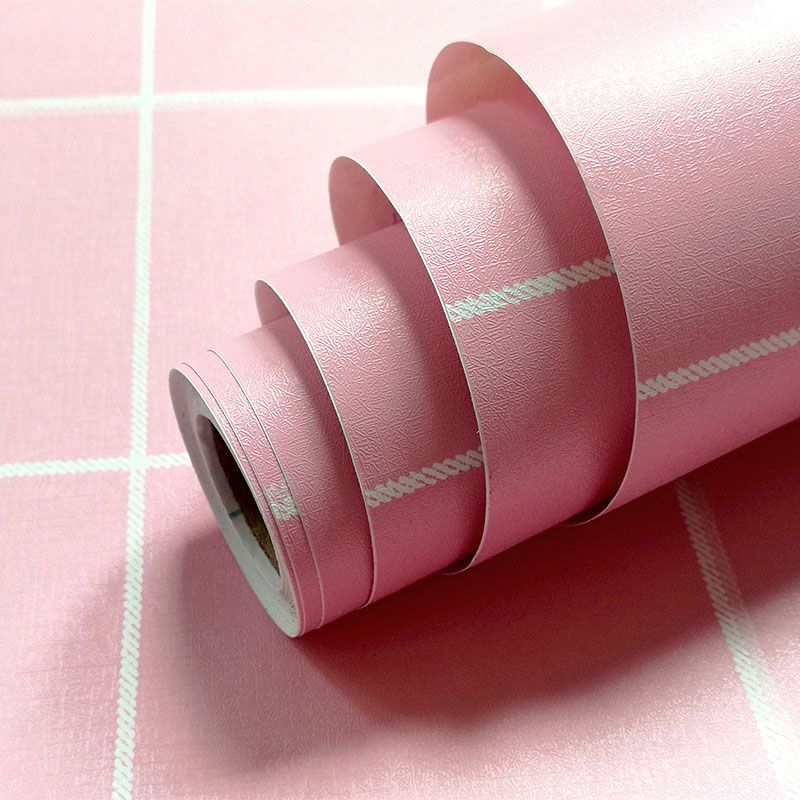 Water-Resistant Chequer Wall Decor Plaster Modern Wallpaper Roll for Girl's Bedroom, Peel and Stick