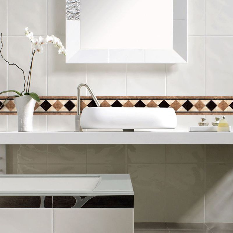 Smooth Brown Wallpaper Border Vintage Rhombus Pattern Adhesive Wall Covering, 16.5' L x 4" W