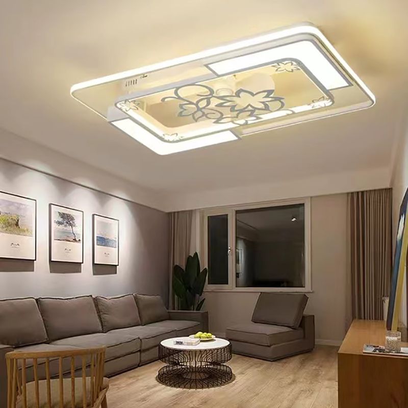 4 Lights Ceiling Fan Light Modern LED Ceiling Mount Lamp with Acrylic Shade for Bedroom