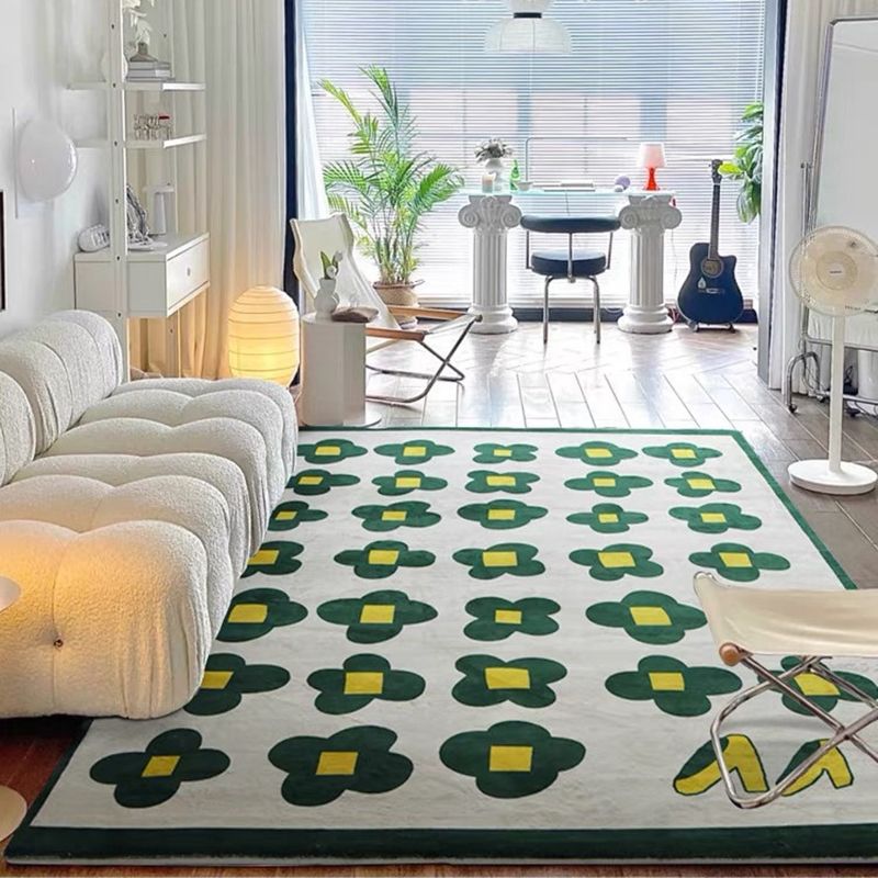 Green Modern Carpet Floral Pattern Polyester Area Rug Easy Care Washable Rug for Home Decor