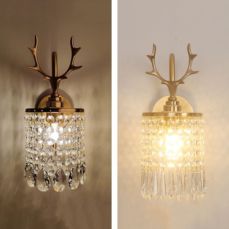 Copper Gold Wall Sconce in Modern Artistic Style Crystal 1-Light Wall Light with Antler Decoration