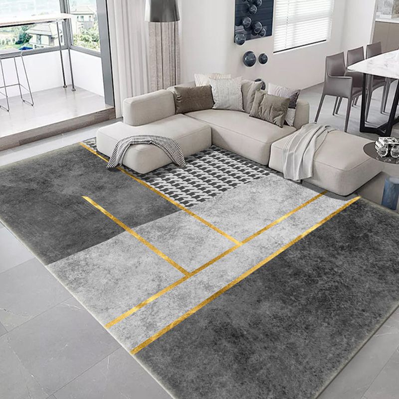 Modern Geometric Pattern Carpet Grey Polyester Area Rug Stain Resistant Area Rug for Home Decor