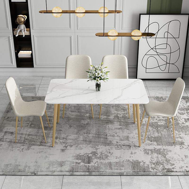 Traditional Luxury Dining Table White Sintered Stone Table with Gold Frame