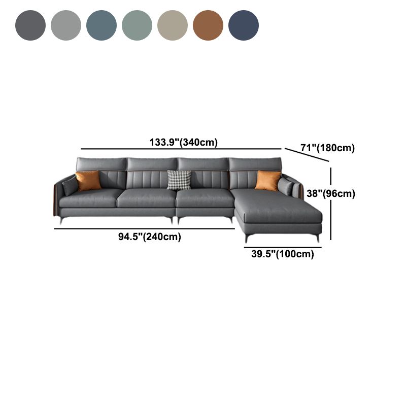 Faux Leather Stain-Resistant Sectional with Pillow Back for Four People