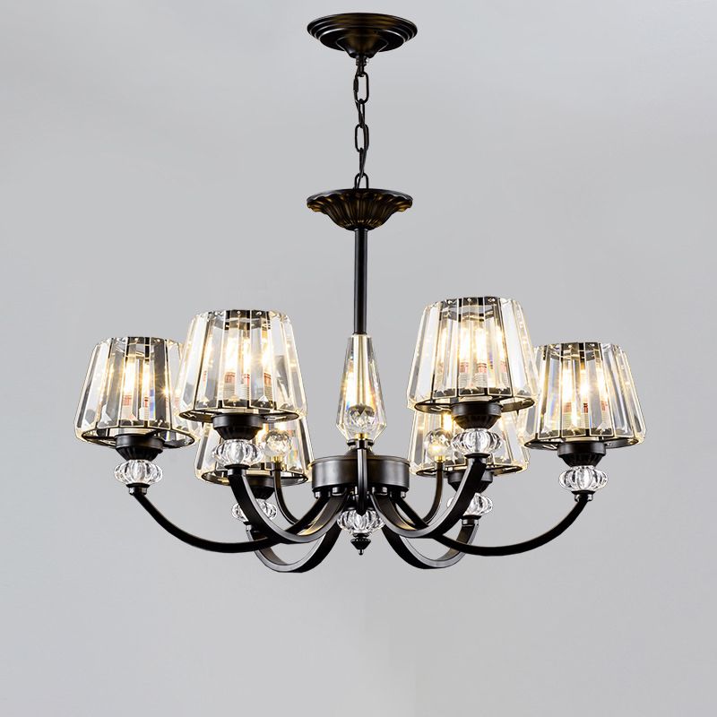 Ceiling Pendant Lamp Classic Bedroom Chandelier with Cone Crystal Shade in Black