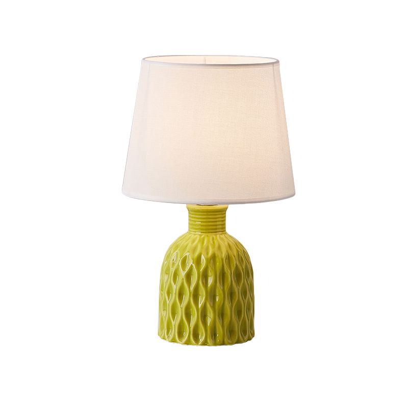 Lampada da tavolo Cone in tessuto moderno, 1 lampadina, lampada da lettura rosa/verde limone/blu royal con base in ceramica