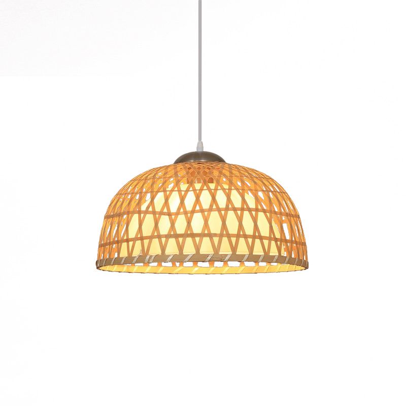 Koepel hout hangende verlichting Aziatisch 1-licht beige plafond hanger licht voor restaurant