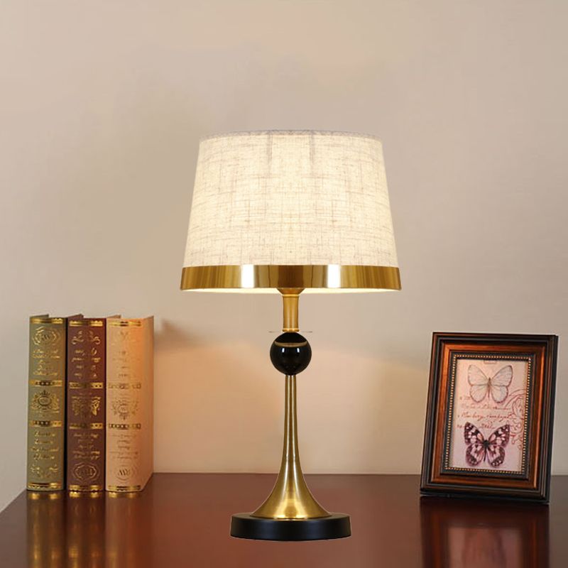 1 Light Living Room Table Light Contemporary Gold Desk Lamp with Drum Beige Fabric Shade