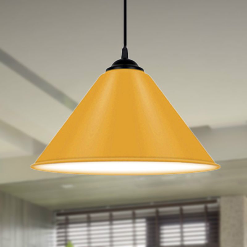 Luz colgante de cono de metal moderno 1 luz colgante de color rosa/amarillo/verde, 12 "/14"/16 "Dia