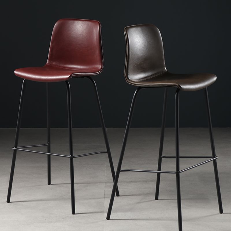 Contemporary Backrest Faux Leather Armless Bar Stool with Footrest