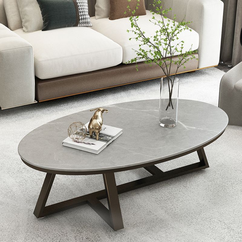 Glam Cross Legs Coffee Table Slate Oval Coffee Cocktail Table