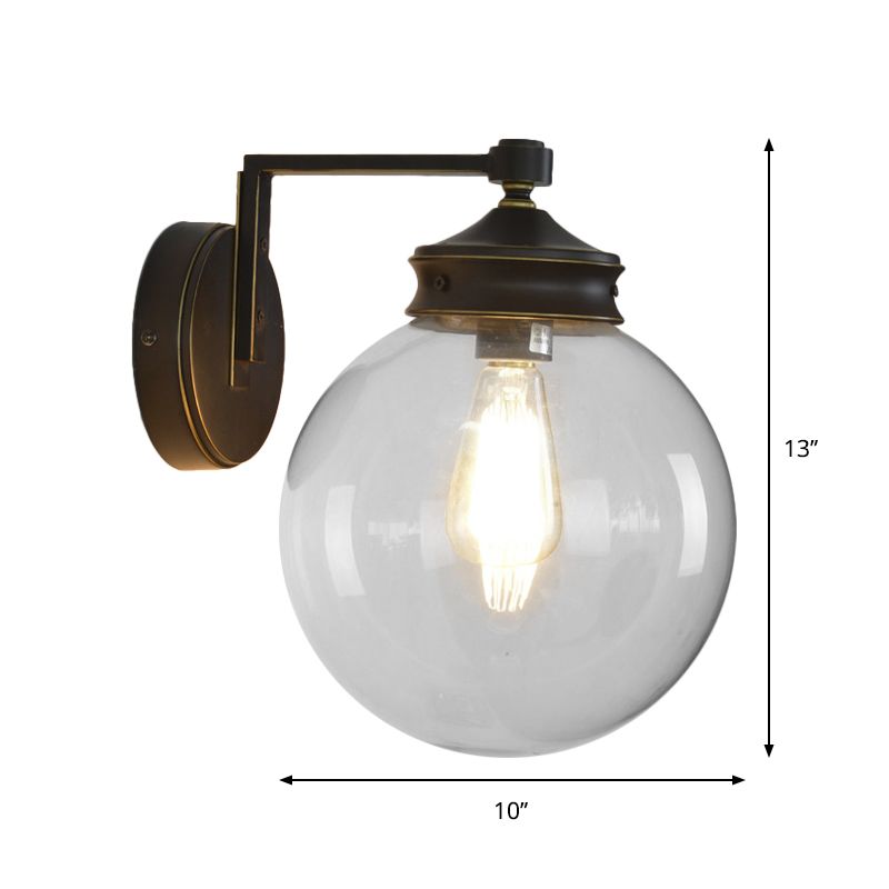 Industrial Global Sconce Light Glass and Metal 1 Bulb Wall Light Fixture in Matte Black Finish