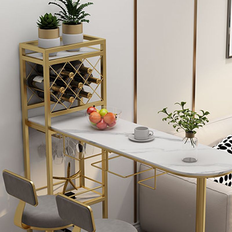 Specialty Stone Top Bar Table Contemporary Pub Table with Metal Storage