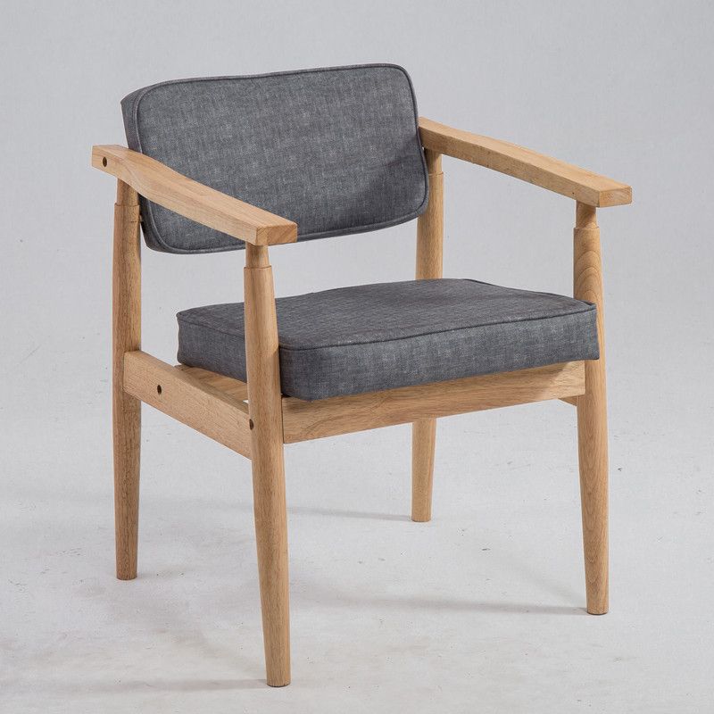 Silla de comedor de cuero con respaldo abierto de madera de caucho de granja con acabado mate