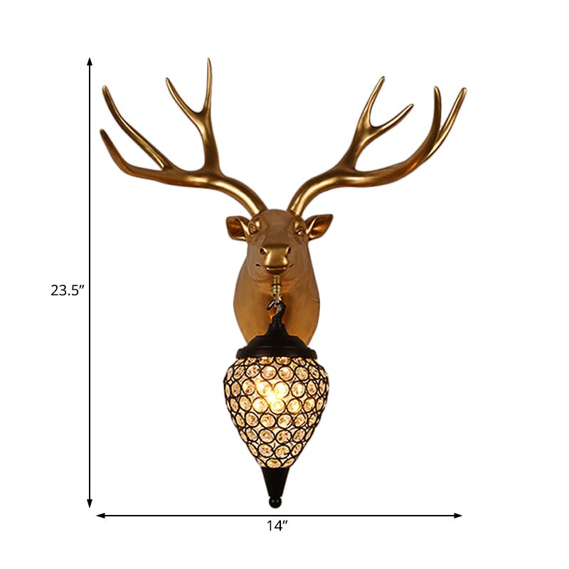 1 hoofd gefacetteerde kristallen wandmuur gemonteerd licht rustieke zwarte regendruppelbed sconce lamp met bruine paarden/hertenkop