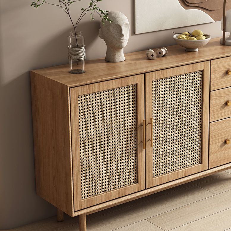 Modern 3-Drawer Sideboard Pine Solid Wood Buffet Stand with 2 Doors