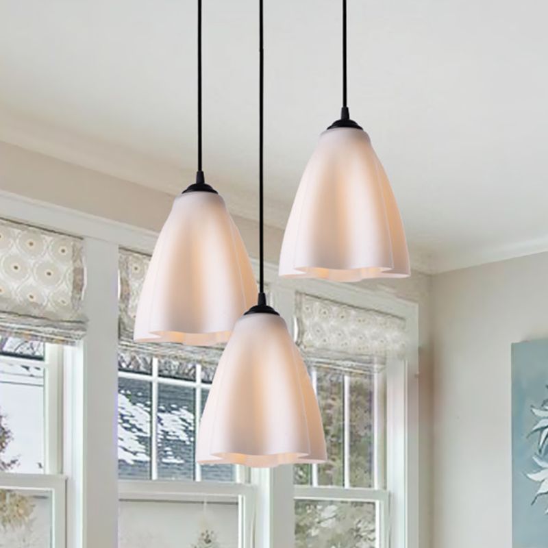Modernism Flower Cluster Pendant Light Rose Gold Glass 3-Head Living Room Hanging Lamp, Linear/Round Canopy
