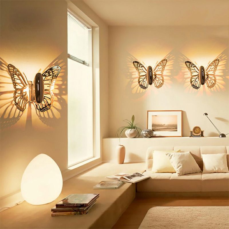 Gold Butterfly Wall Sconce Light Art Deco Metal Single Light Wall Lamp for Kids Room