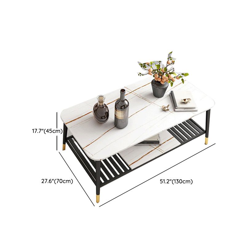 4 Legs Coffee Table Slate Top Coffee Cocktail Table with Shelf