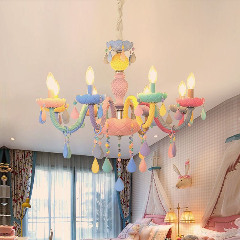 Veelkleurige kaarsenvormige kroonluchter lichte meid slaapkamer macaron verlichting hanger