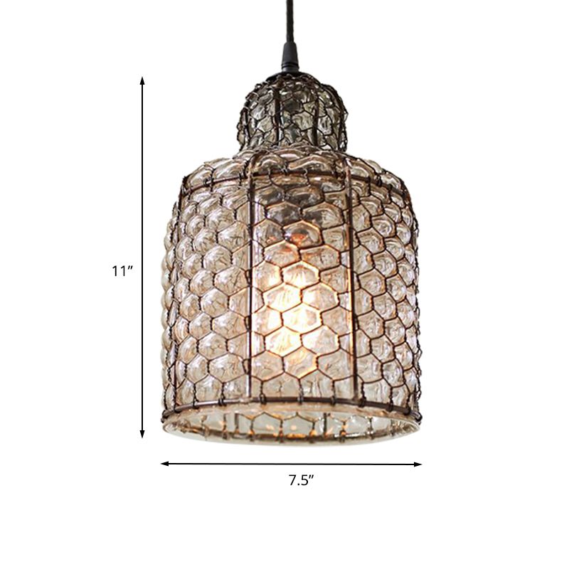 Bell Hanging Light Retro Brown Glass 1 Head Ceiling Suspension Lamp for Living Room