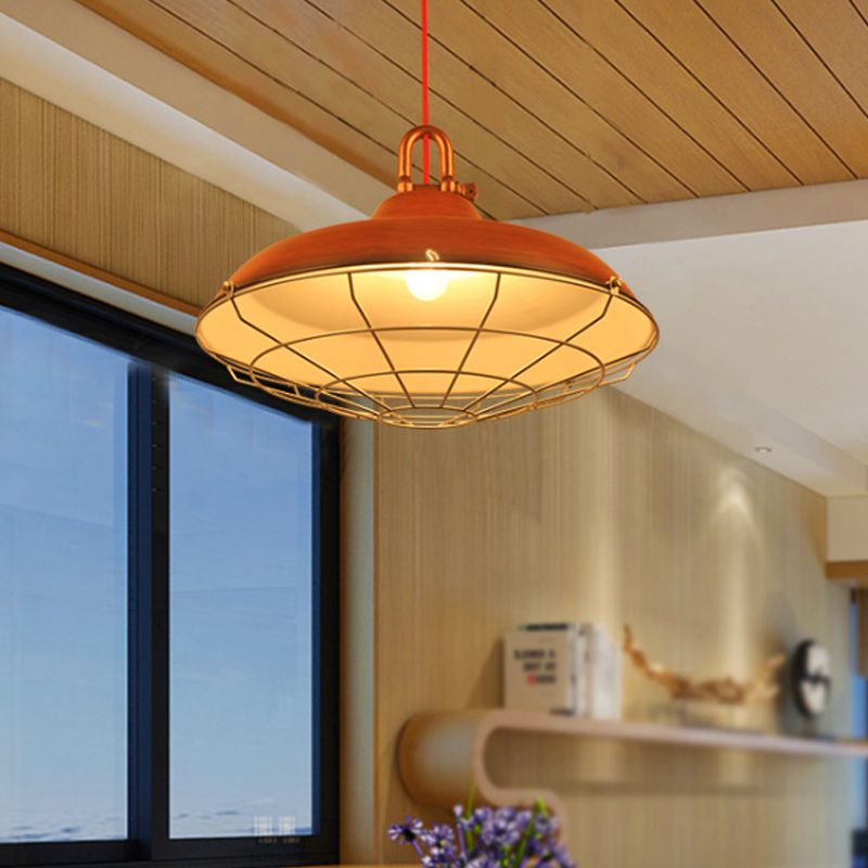 Apparecchio di illuminazione a sospensione con cornice metallica con tonalità fienile industriale 1 bulbo soggiorno lampada appesa in bianco/rame/ruggine