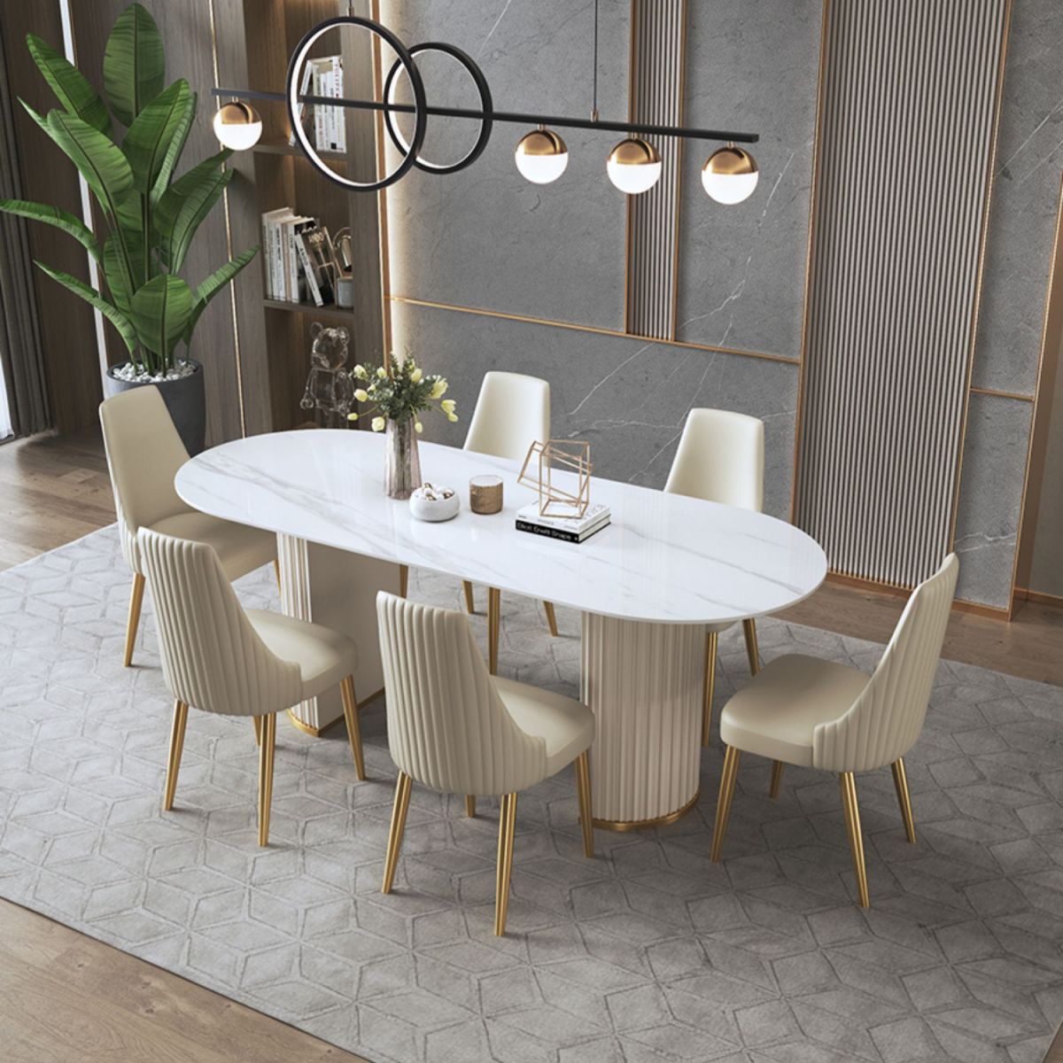 Glam Sintered Stone White Dining Table Oval Standard Dining Table for Kitchen
