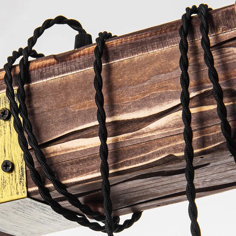 8-Light Wooden Island Pendant Light in Industrial Vintage Style Wrought Iron Ceiling Light for Commercial Place