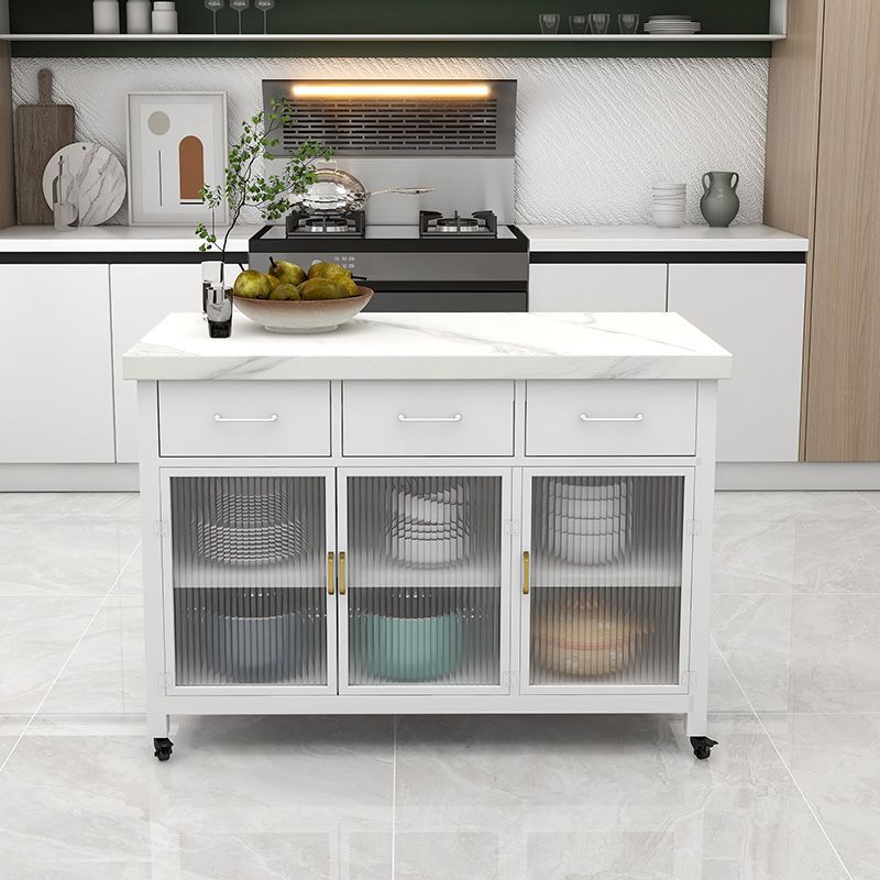 Faux Marble Contemporary Kitchen Island Cart for Dining Room