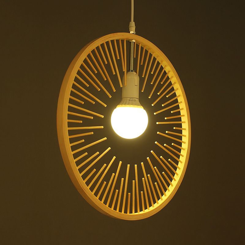 Holzrunde Anhänger Beleuchtung Einfacher Bambus 1 Glühbirnenlampe Lampe für Restaurant