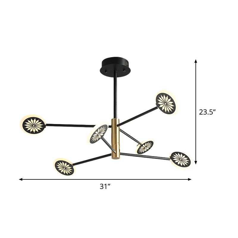 Pendentif rond moderne métallique 6/8 lumières Livrée Éclairage de lustre en noir avec design linéaire