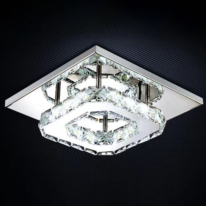 Crystal Square Flush Mount Lights Contemporary Style 1 Light Flush Ceiling Lights
