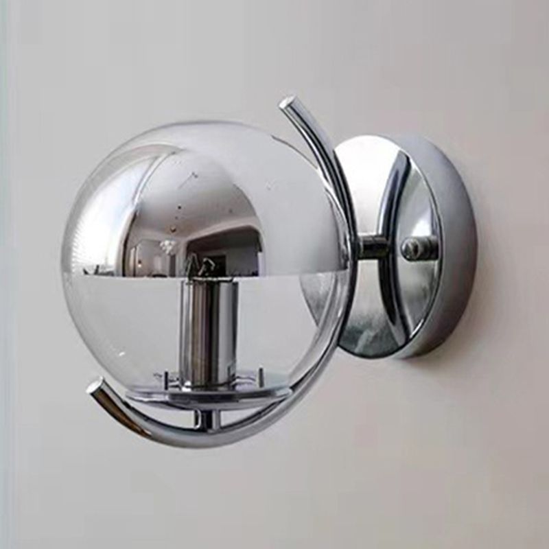 1-Light Modern Wall Lamp Silver Wall Mount Lamp with Glass Shade for Bedroom