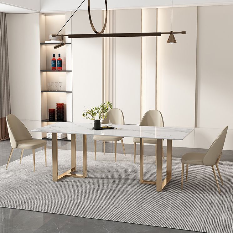 Glam Sintered Stone White Dining Table Rectangle Kitchen Dining Table for Kitchen