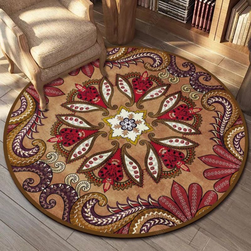 Bohemian Americana Pattern Rug Apricot Polyester Area Rug Anti-Slip Area Carpet for Bedroom