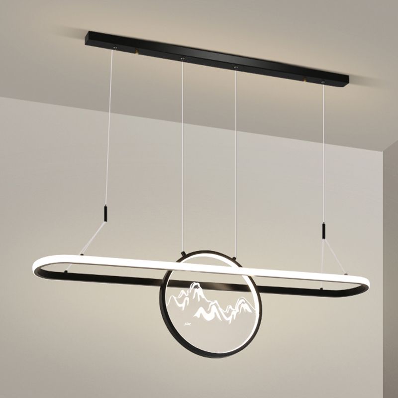 Lineare Form Island Lights Moderner Stil Meta Zwei leichte Anhänger Beleuchtungskörper