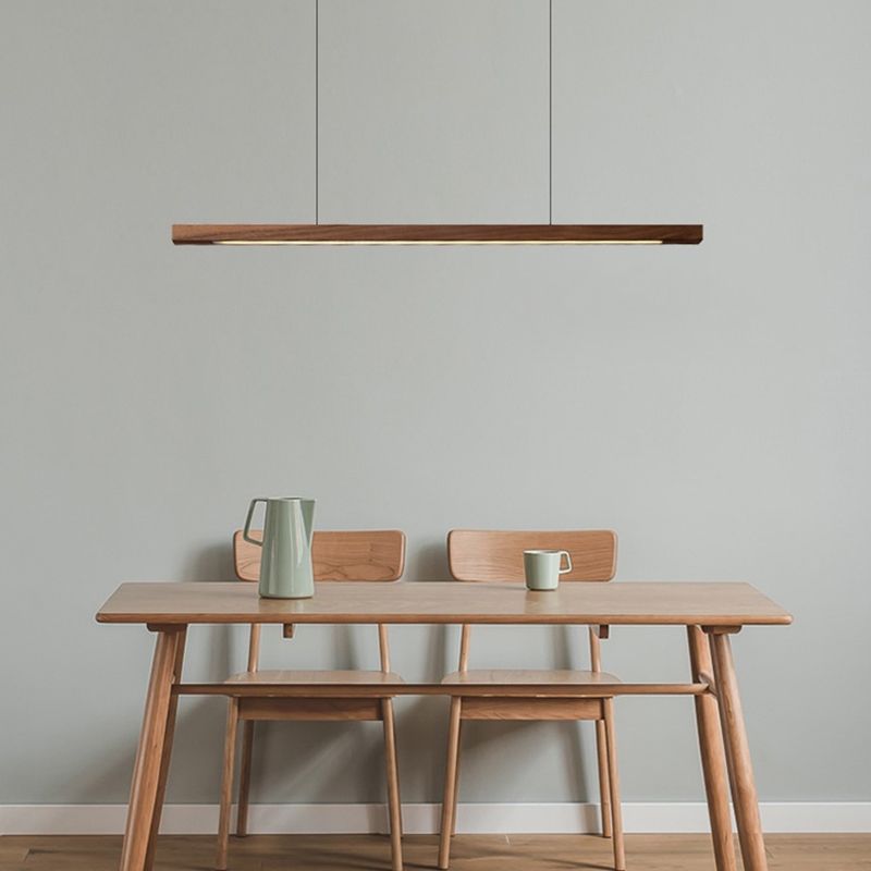 Modern Wood Island Lamp Linear 1-Light Restaurant LED Pendant Light with Acrylic Shade