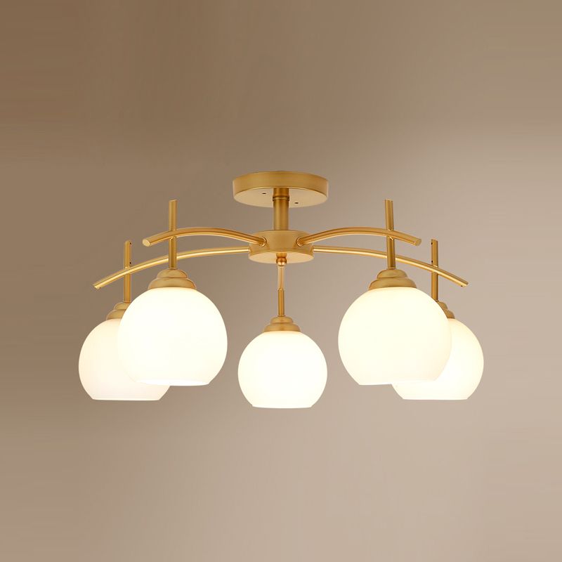 Lámpara de techo múltiple de la lámpara de semi lavado de metal tradicional con sombra de vidrio de globo