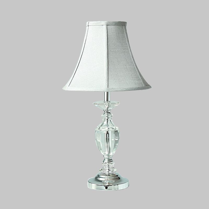 Light Blue Single Bulb Nightstand Light Rural Fabric Paneled Bell Table Lamp with Crystal Base