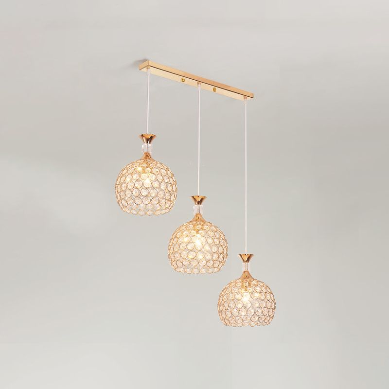 3 lumières Suspension de lumière à la balle Pendant les lumières suspendues en cristal simple moderne pour le chevet