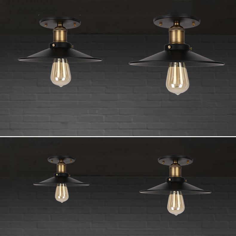Metal Conical Semi Flush Mount Light Industrial Aisle Semi Mount Lighting in Black