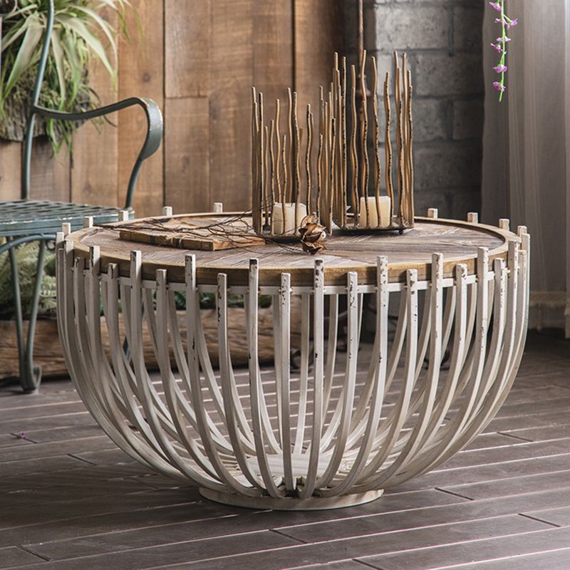 Rustic Solid Wood End Table Round Accent Side Table in Distressed Finish