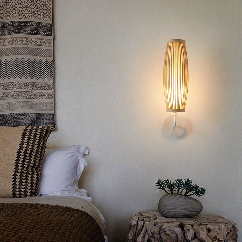 1 Light Geometric Wall Light Sconces Contemporary Bamboo for Bedroom