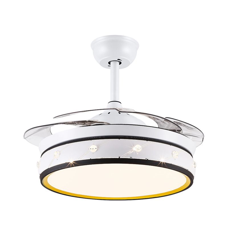 4 lames Laser Laser Round Metal Fan Light Simple Salle Room de 19 "LED LED LED ÉCLAINEMENT MONTRE FUX EN BLANC