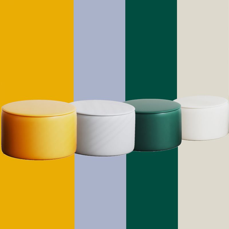 Modern Pouf Ottoman PU Leather Upholstered Solid Color Round Ottoman