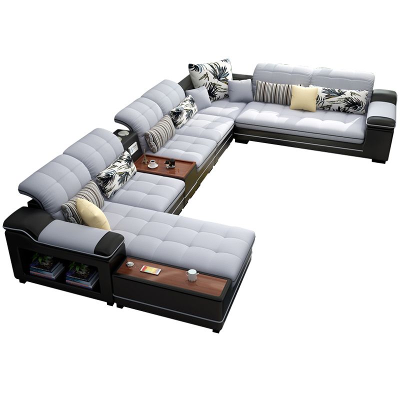 Pillow Top Arm Sofa Modular Faux Leather/Linen U-Shaped Furniture Sectionals