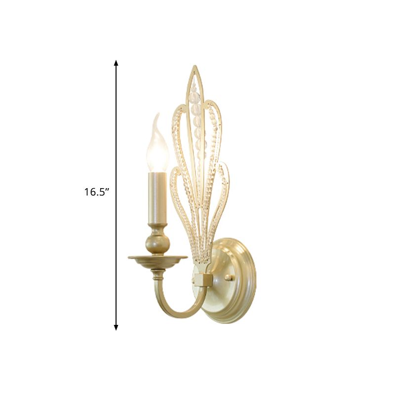 Brass Candle Wall Mount Light Fixture Rural Style Metal 1/2-Head Corridor Wall Sconce with Flower Crystal Accent