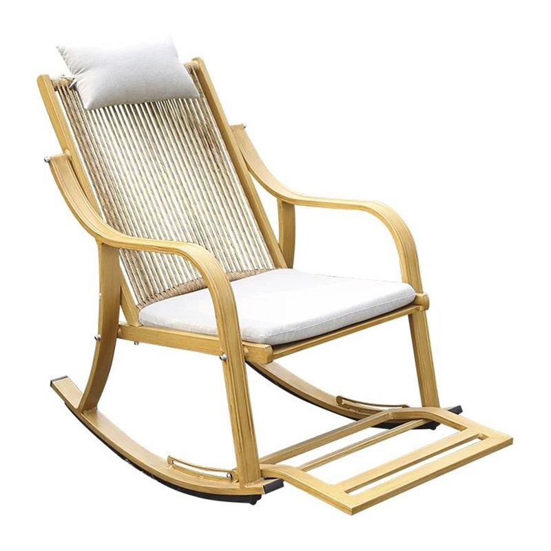 Ergonomic Wicker Rocking Chair with Cushion Spindle Rocking Accent Chair for Outdoor